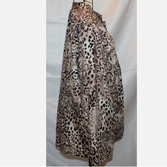 Brown Animal Print Blazer XL Tan Button Front Sweater Suit Jacket Chico's Sz 3 - Picture 3 of 7